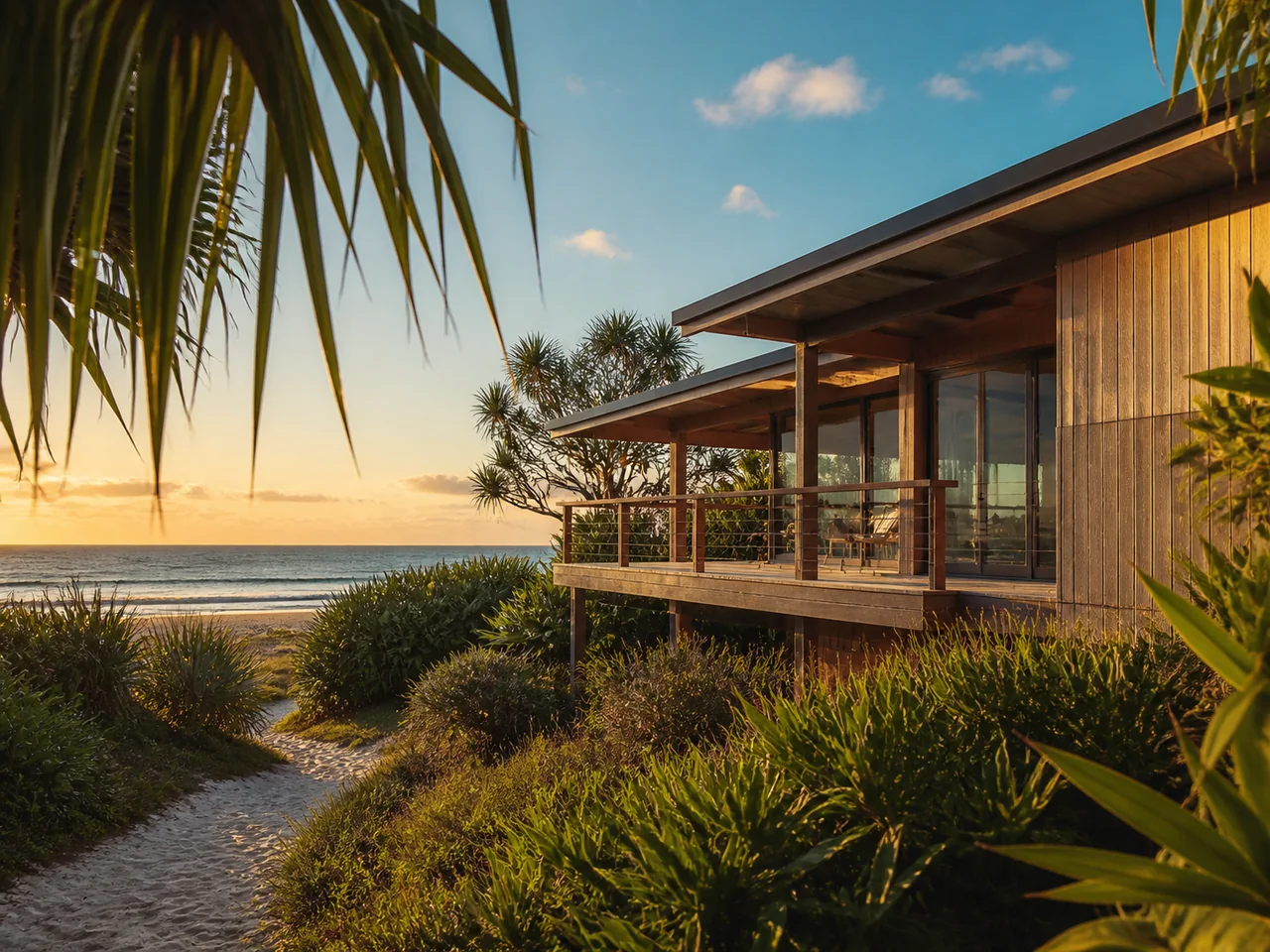Timber beach house in native Sunshine Coast vegetation